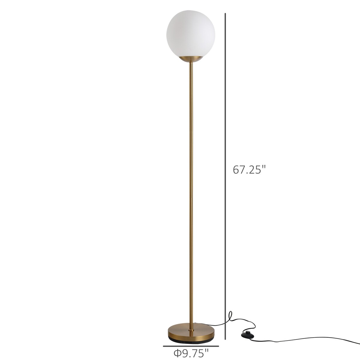 HOMCOM 67.25" Modern Floor Lamp Standing Lamp Foot Switch E26 Lamp Holder Metal Frame Glass Shade Living Room