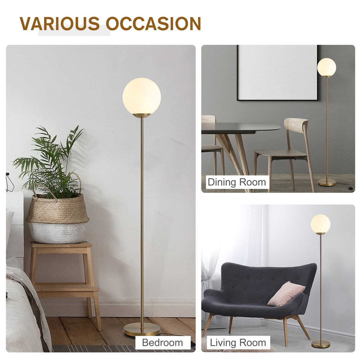 HOMCOM 67.25" Modern Floor Lamp Standing Lamp Foot Switch E26 Lamp Holder Metal Frame Glass Shade Living Room