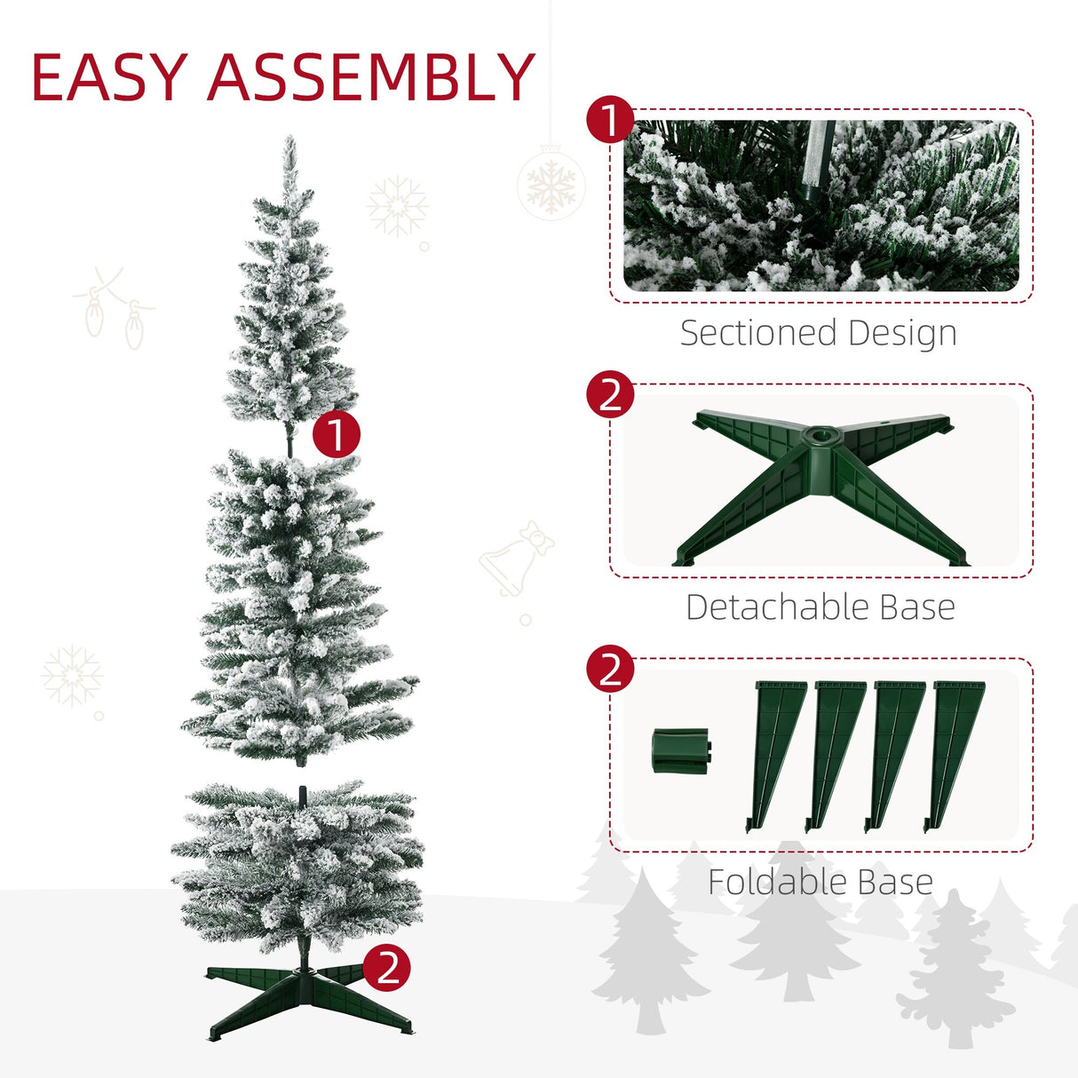 HOMCOM 6' Snow Flocked Artificial Pencil Christmas Tree, Slim Xmas Tree, Green - 5.89 ft