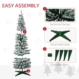 HOMCOM 6' Snow Flocked Artificial Pencil Christmas Tree, Slim Xmas Tree, Green - 5.89 ft