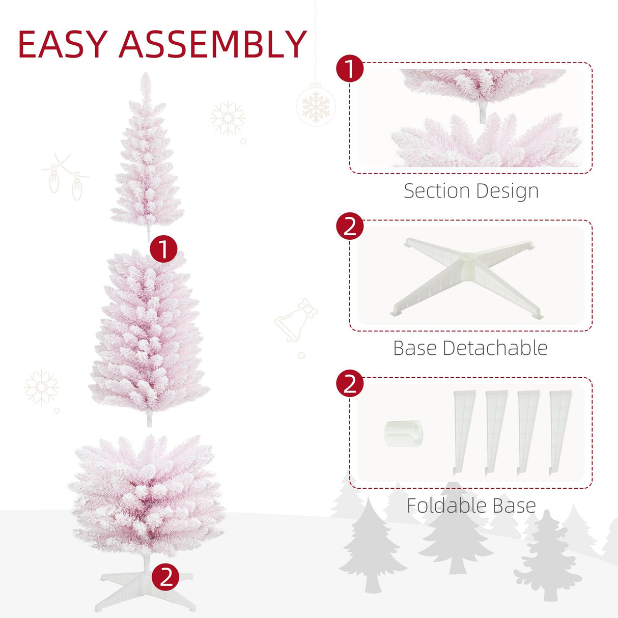 HOMCOM 6' Snow Flocked Artificial Pencil Christmas Tree, Slim Xmas Tree, Green - 5.89 ft