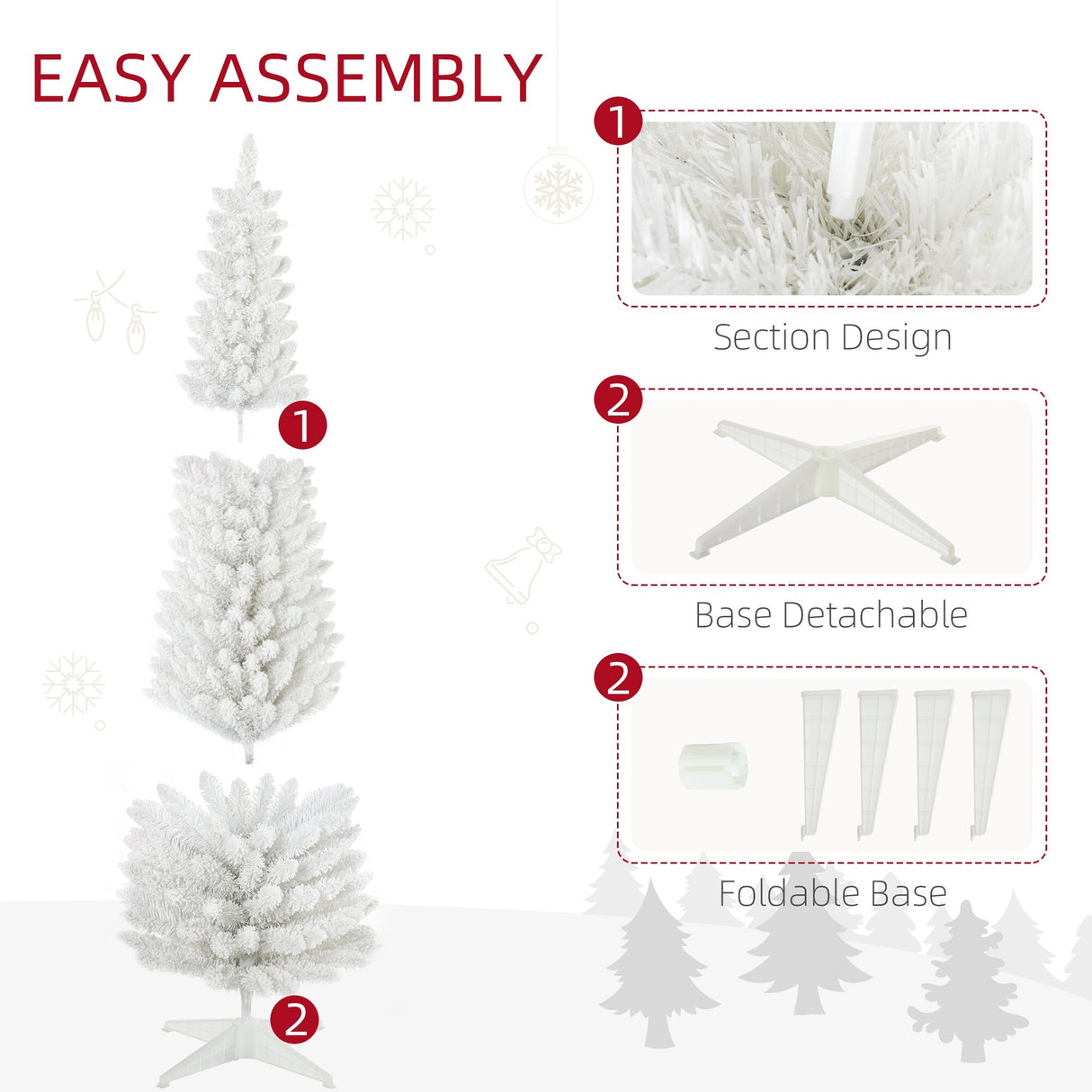 HOMCOM 6' Snow Flocked Artificial Pencil Christmas Tree, Slim Xmas Tree, Green - 5.89 ft