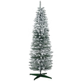 HOMCOM 6' Snow Flocked Artificial Pencil Christmas Tree, Slim Xmas Tree, Green - 5.89 ft