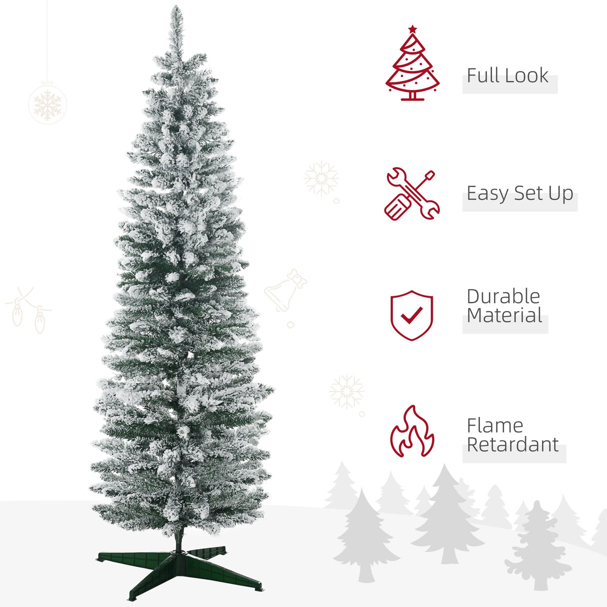 HOMCOM 6' Snow Flocked Artificial Pencil Christmas Tree, Slim Xmas Tree, Green - 5.89 ft