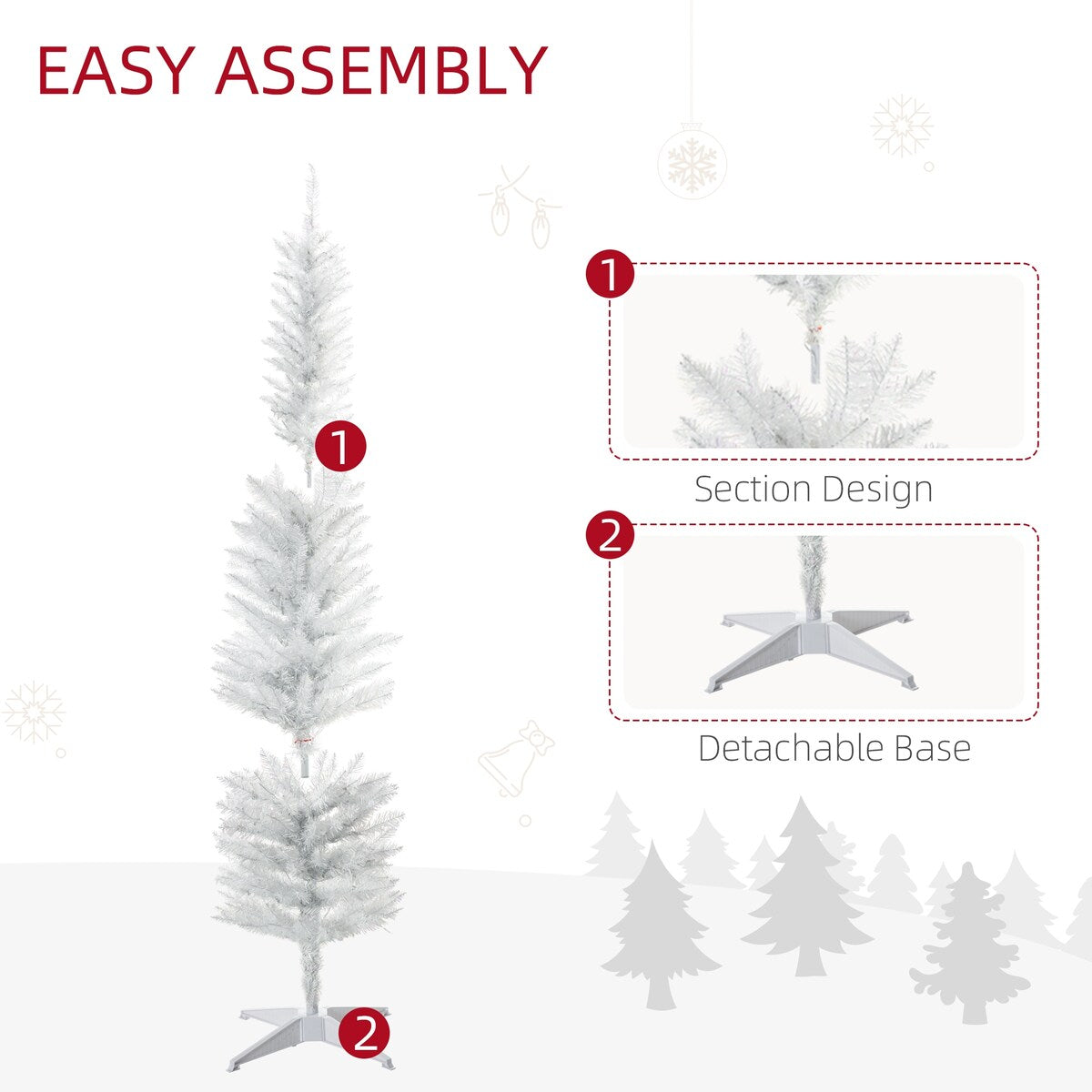HOMCOM 6ft Tall Pencil Prelit Artificial Christmas Tree Holiday Décor