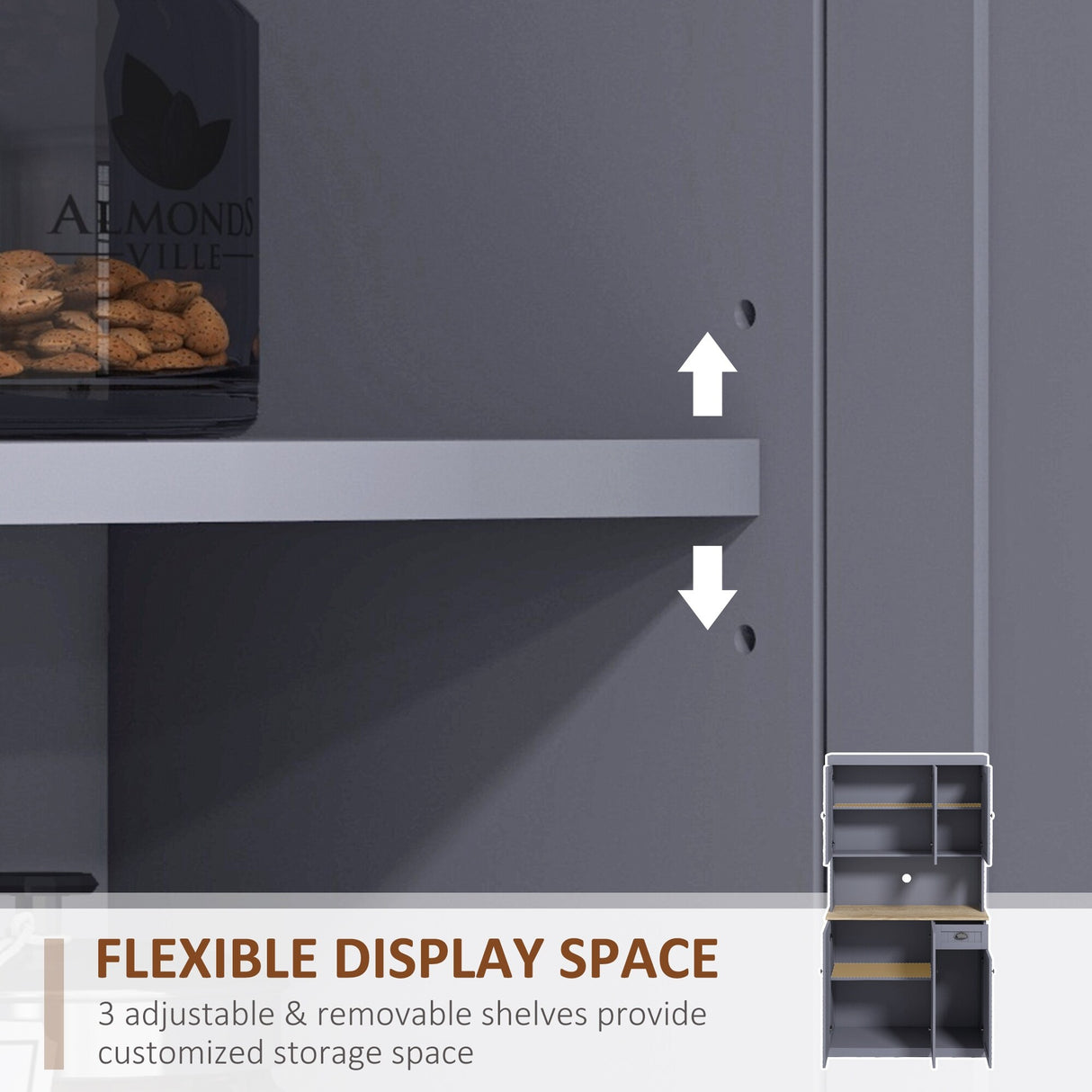 HOMCOM 71" Buffet with Hutch, Farmhouse Kitchen Pantry Storage Cabinet with Microwave Oven Countertop, Drawer