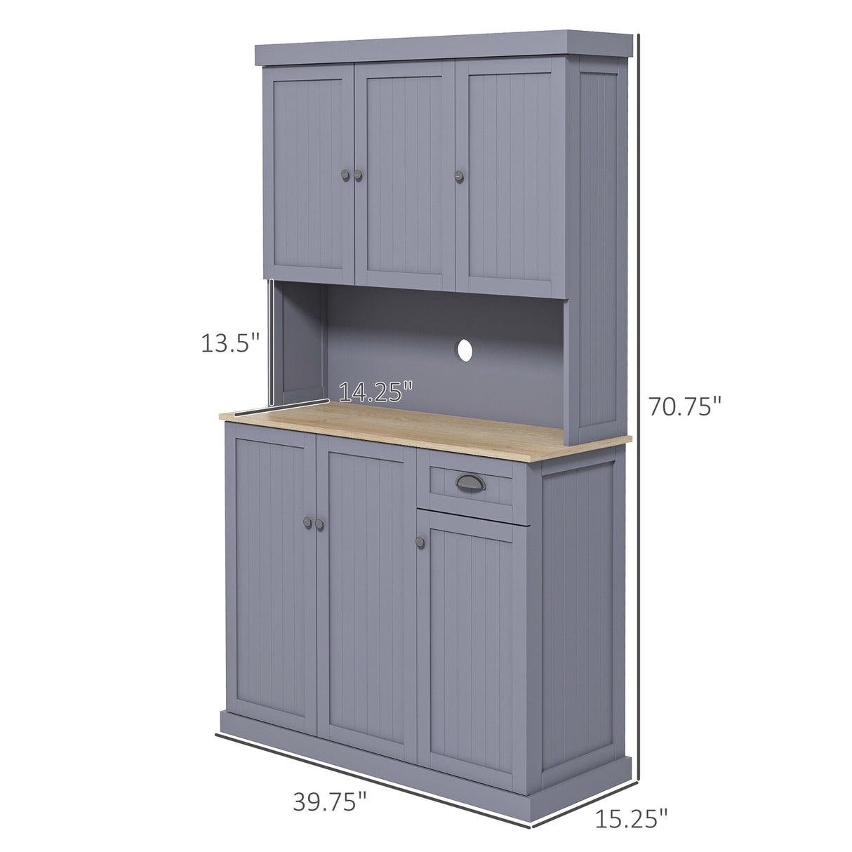 HOMCOM 71" Buffet with Hutch, Farmhouse Kitchen Pantry Storage Cabinet with Microwave Oven Countertop, Drawer
