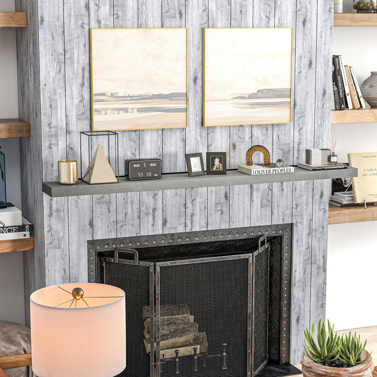 HOMCOM 72 Inch Fireplace Mantel, Floating Farmhouse Solid Fir Wood Shelf, Handmade Heavy Duty Wall Mounted Shelf