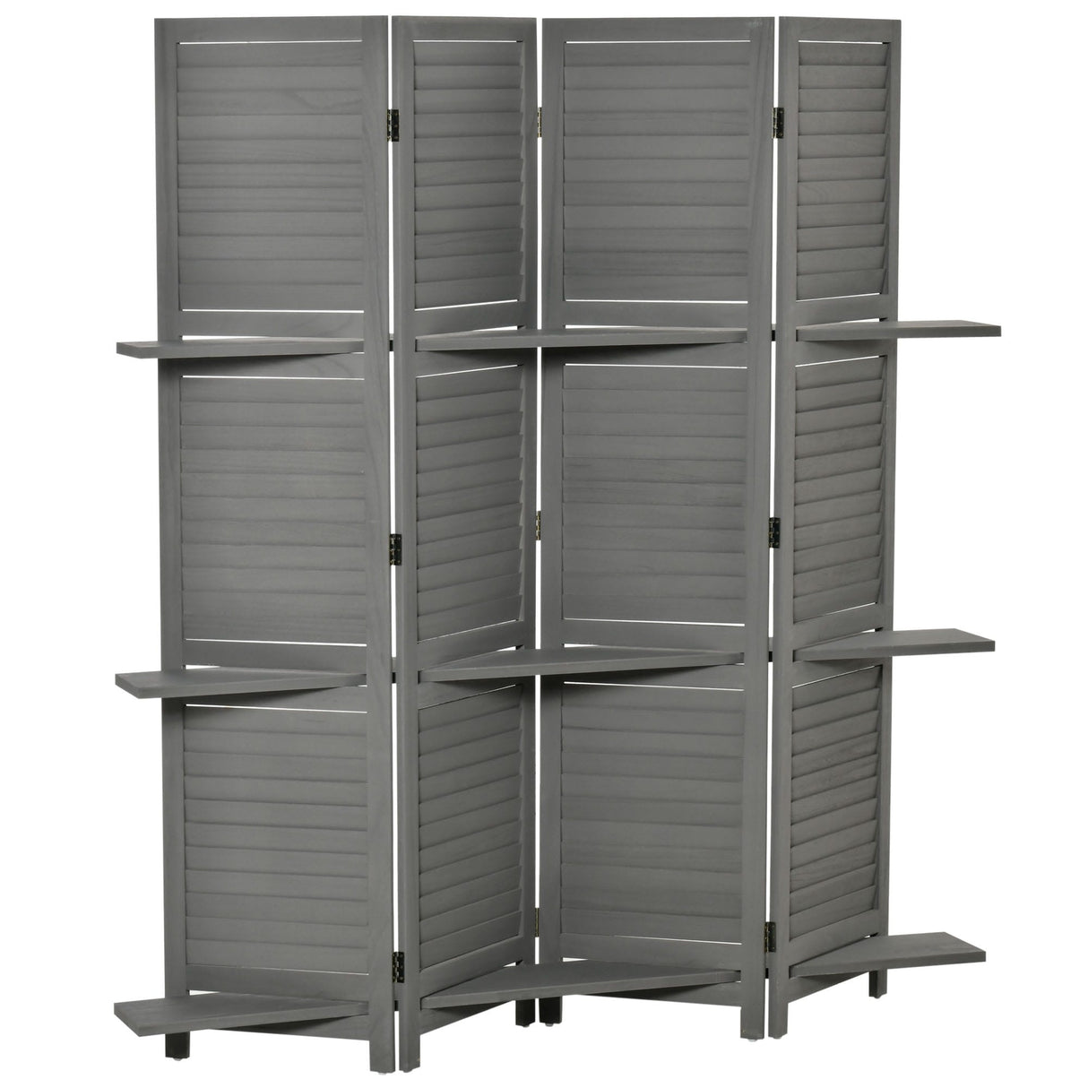 HOMCOM Blinds Style 4-Panel Wood Room Divider, 67'' Tall Folding Privacy Screen Panels Gray - 8' x 10'