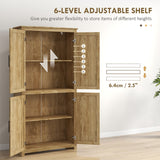 HOMCOM Boho Kitchen Pantry Cabinet with 4 Rattan Decorated Doors ,64" Freestanding Kitchen Storage Cabinet , 4 Tier Shelves
