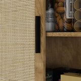 HOMCOM Boho Kitchen Pantry Cabinet with 4 Rattan Decorated Doors ,64" Freestanding Kitchen Storage Cabinet , 4 Tier Shelves