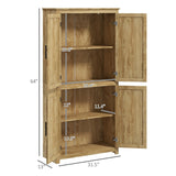 HOMCOM Boho Kitchen Pantry Cabinet with 4 Rattan Decorated Doors ,64" Freestanding Kitchen Storage Cabinet , 4 Tier Shelves