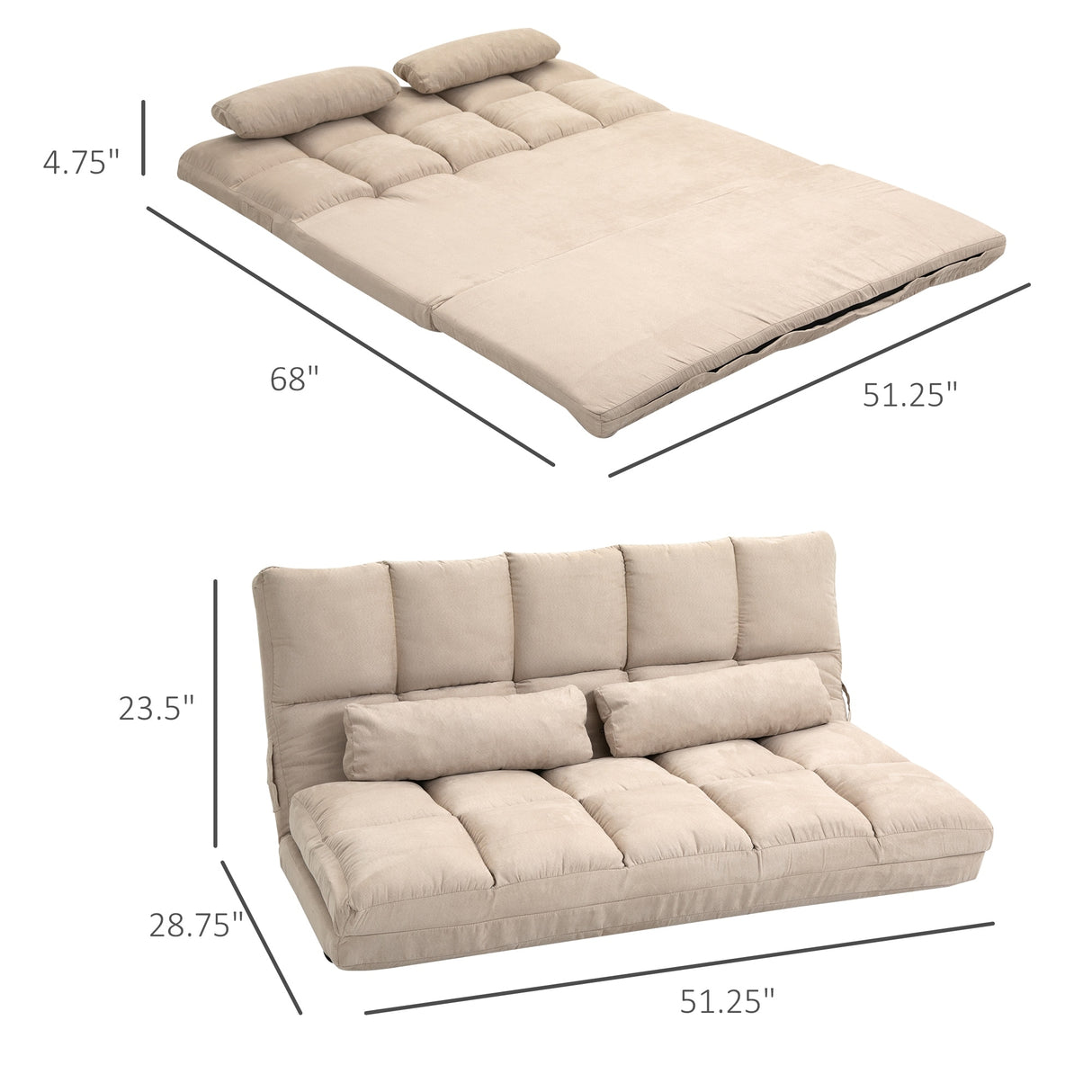 HOMCOM Convertible 7 Adjustable Positions Folding Couch Bed