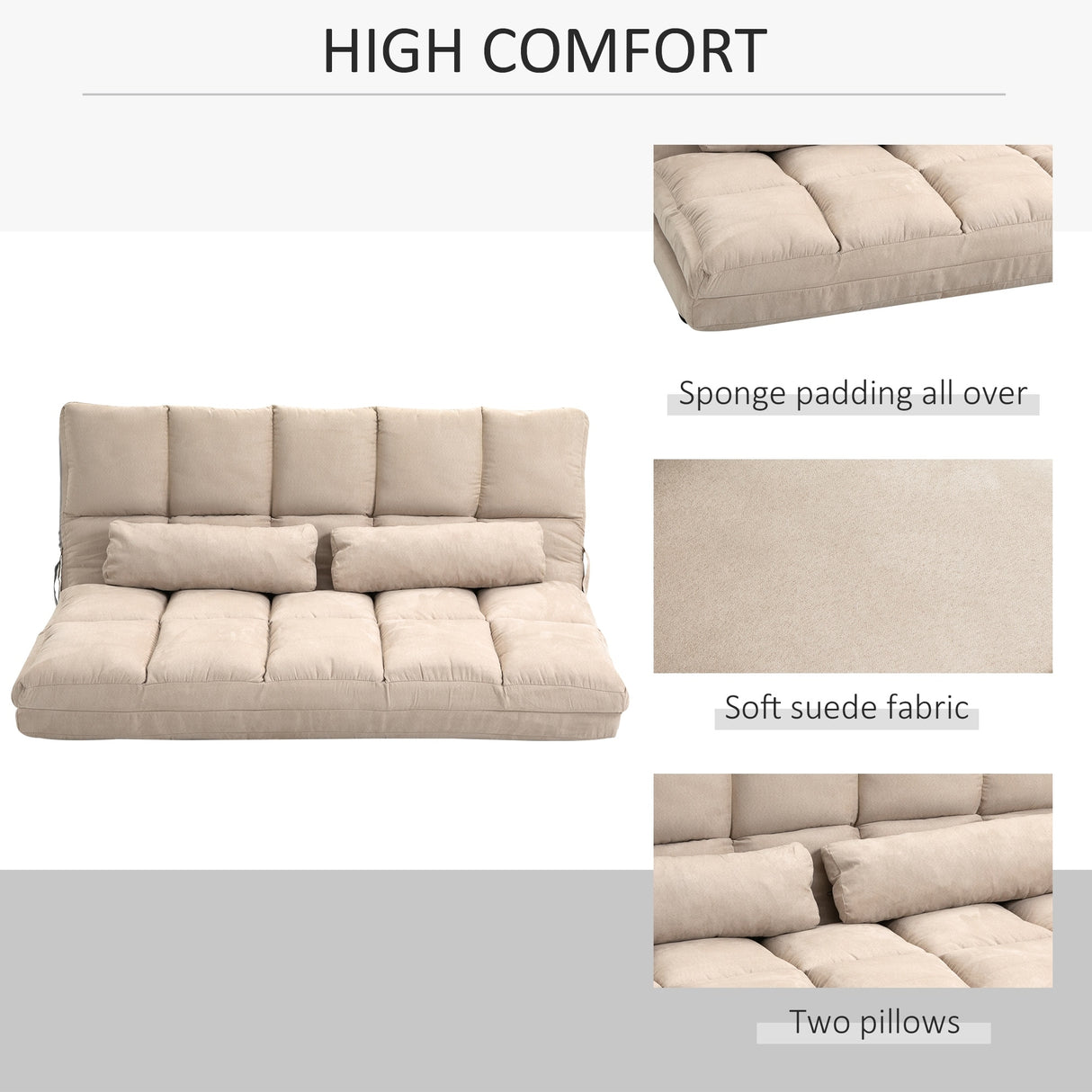 HOMCOM Convertible 7 Adjustable Positions Folding Couch Bed