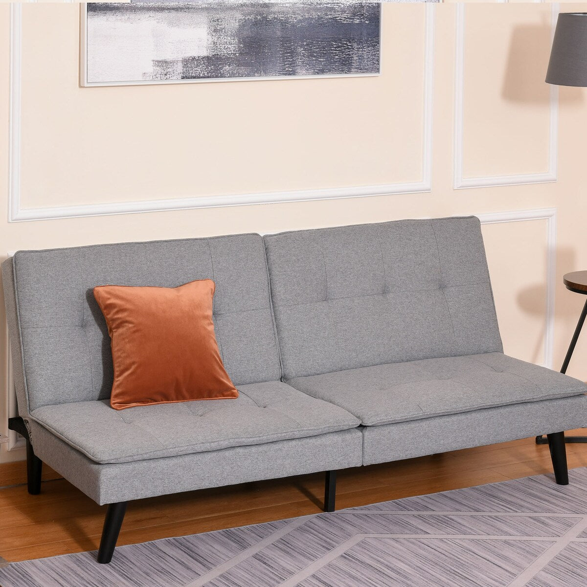 HOMCOM Convertible Lounge Futon Sofa Bed/3 Seater Tufted Fabric Upholstered Sleeper with Adjustable Backrest, Grey