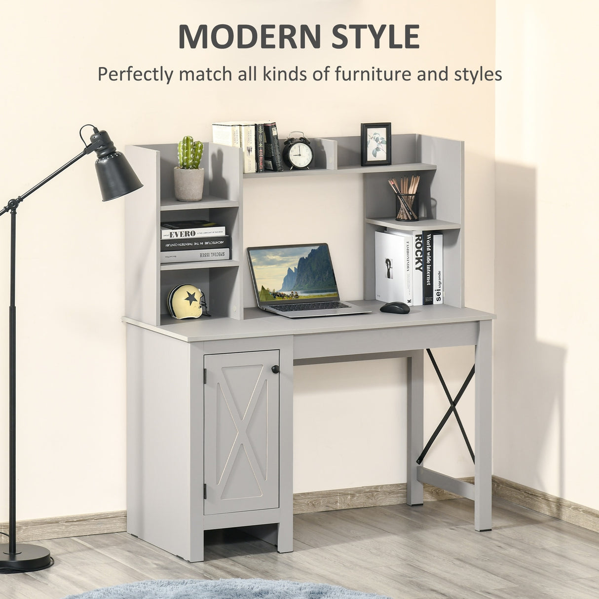 HOMCOM Farmhouse Computer Desk with Hutch and Cabinet, Home office Desk with Storage, for Study