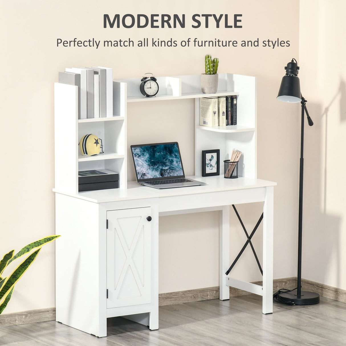 HOMCOM Farmhouse Computer Desk with Hutch and Cabinet, Home office Desk with Storage, for Study
