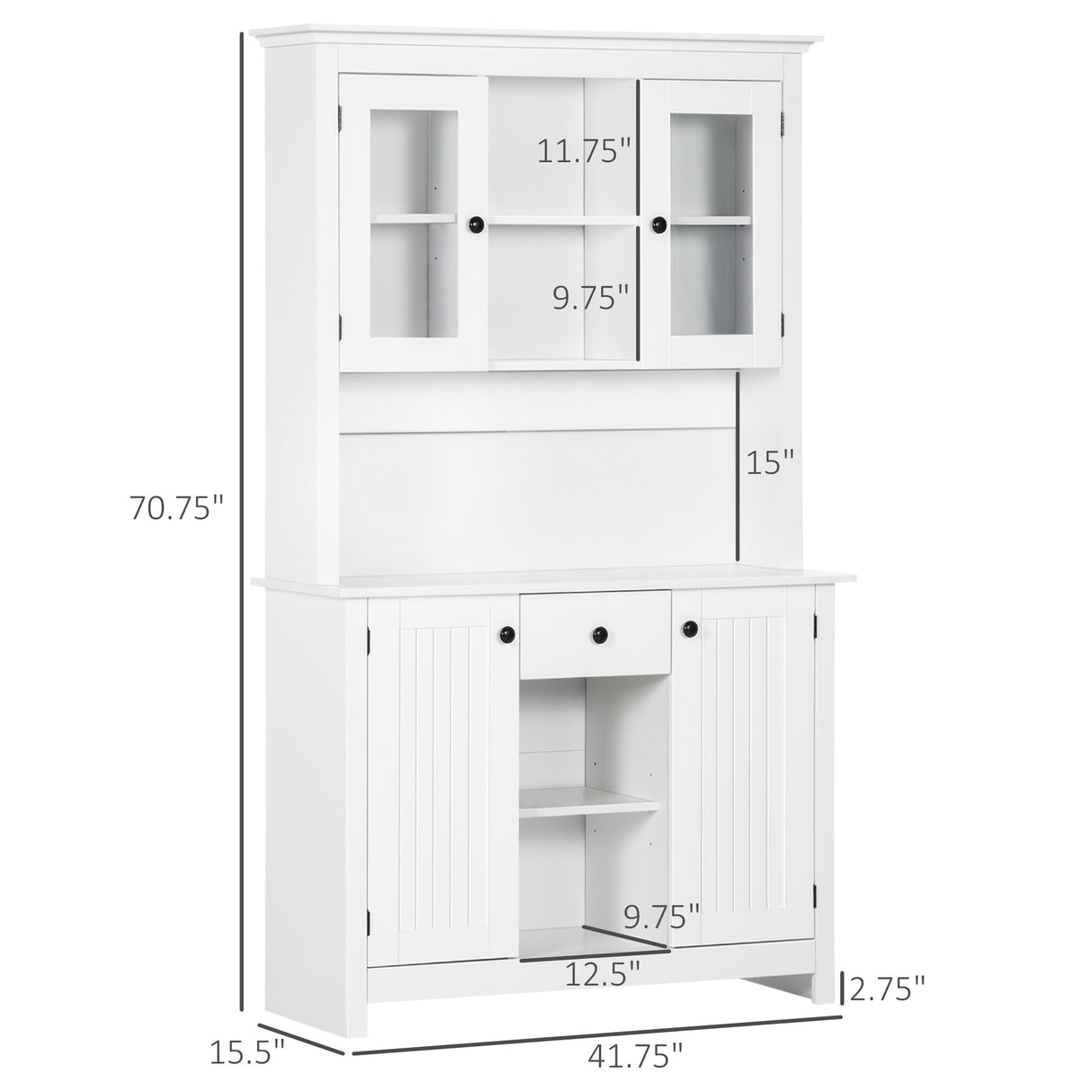 HOMCOM Freestanding Rustic Buffet with Hutch, Farmhouse Kitchen Pantry Cabinet