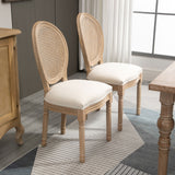 HOMCOM French-Style Upholstered Dining Chair Set, Armless Accent Side Chairs with Rattan Backrest and Linen-Touch Upholstery