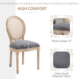HOMCOM French-Style Upholstered Dining Chair Set, Armless Accent Side Chairs with Rattan Backrest and Linen-Touch Upholstery