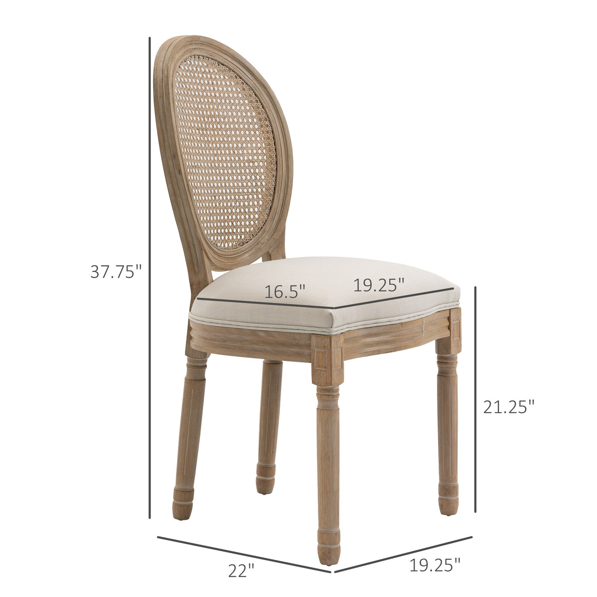 HOMCOM French-Style Upholstered Dining Chair Set, Armless Accent Side Chairs with Rattan Backrest and Linen-Touch Upholstery
