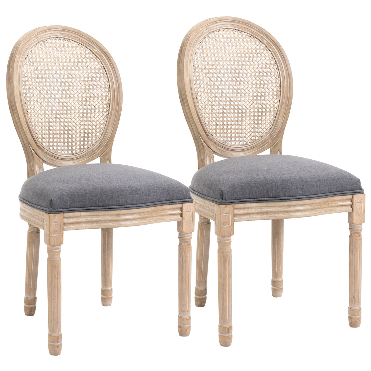HOMCOM French-Style Upholstered Dining Chair Set, Armless Accent Side Chairs with Rattan Backrest and Linen-Touch Upholstery