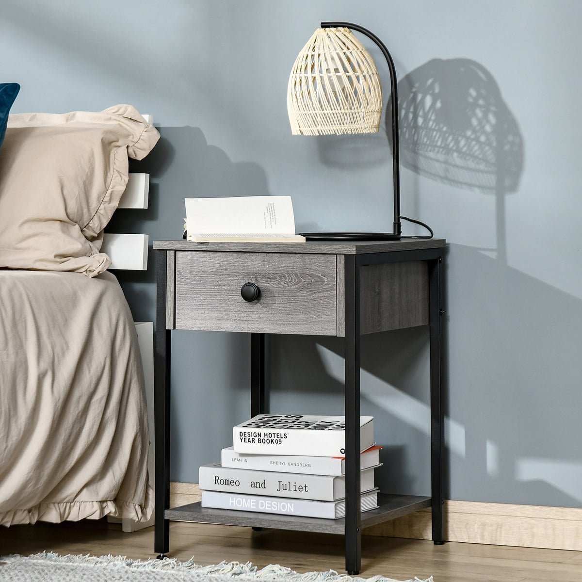 HOMCOM Industrial Side Table with Storage Shelf, Accent Table with Dra