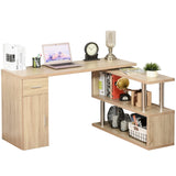 HOMCOM L-Shaped Rotating Computer Desk Home Office Study Workstation with Storage Shelves, Cabinet and Drawer for Home & Office
