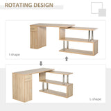 HOMCOM L-Shaped Rotating Computer Desk Home Office Study Workstation with Storage Shelves, Cabinet and Drawer for Home & Office