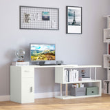 HOMCOM L-Shaped Rotating Computer Desk Home Office Study Workstation with Storage Shelves, Cabinet and Drawer for Home & Office
