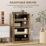 HOMCOM Media Cabinet, 4-Tier Stereo Cabinet, Modern Audio Video Media Stand with Adjustable Shelves, Tempered Glass Doors