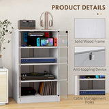 HOMCOM Media Cabinet, 4-Tier Stereo Cabinet, Modern Audio Video Media Stand with Adjustable Shelves, Tempered Glass Doors