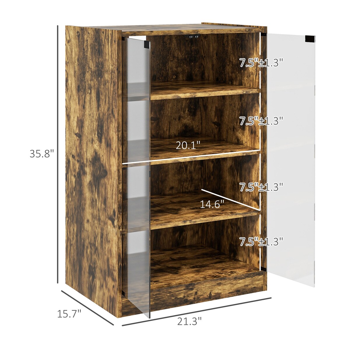 HOMCOM Media Cabinet, 4-Tier Stereo Cabinet, Modern Audio Video Media Stand with Adjustable Shelves, Tempered Glass Doors