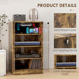 HOMCOM Media Cabinet, 4-Tier Stereo Cabinet, Modern Audio Video Media Stand with Adjustable Shelves, Tempered Glass Doors