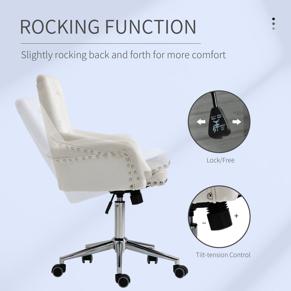 HOMCOM Mid-Back Desk Chair with Nailhead Trim, Button Tufted Back Design, Adjustable Height, Rocking Function and Wheels