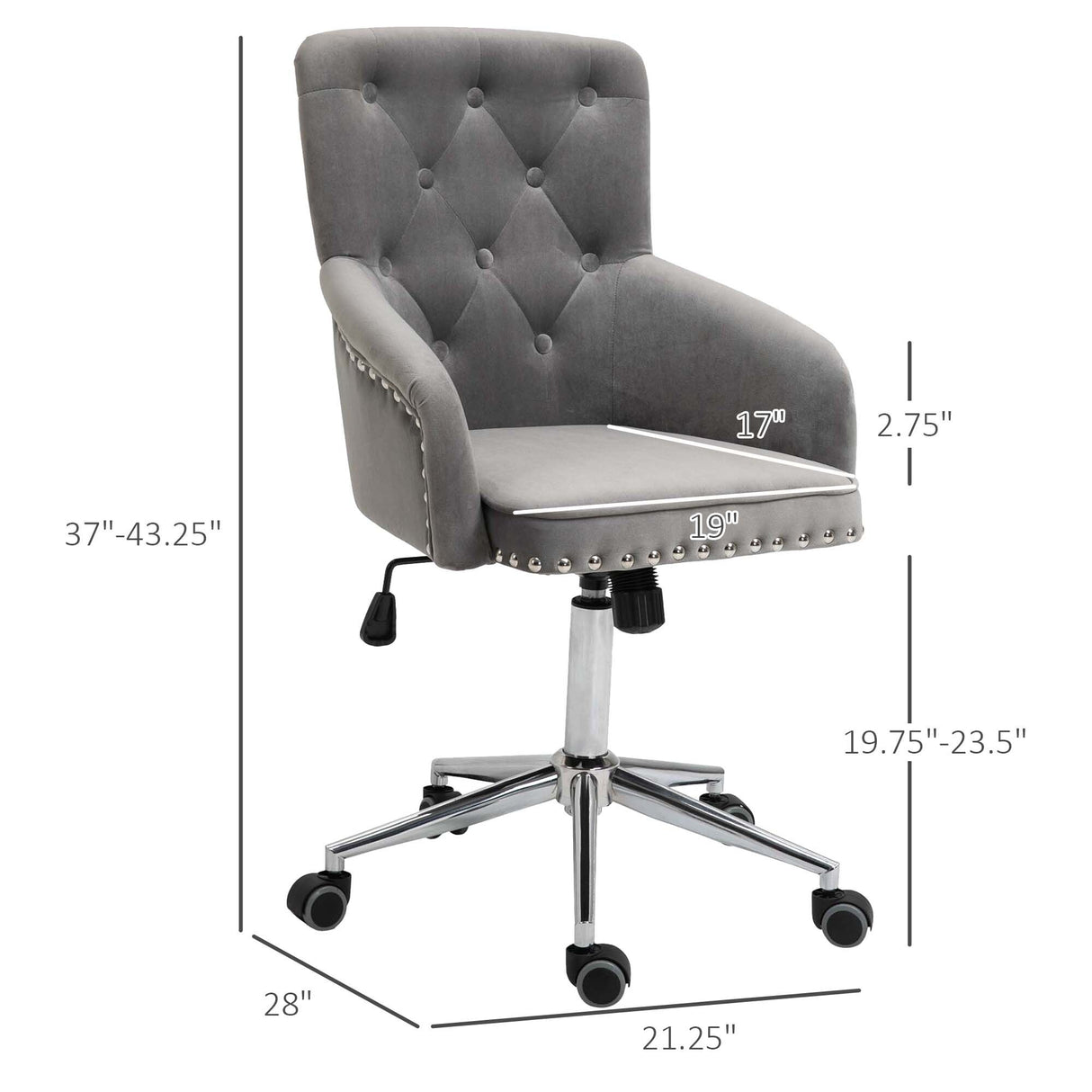HOMCOM Mid-Back Desk Chair with Nailhead Trim, Button Tufted Back Design, Adjustable Height, Rocking Function and Wheels