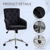 HOMCOM Mid-Back Desk Chair with Nailhead Trim, Button Tufted Back Design, Adjustable Height, Rocking Function and Wheels