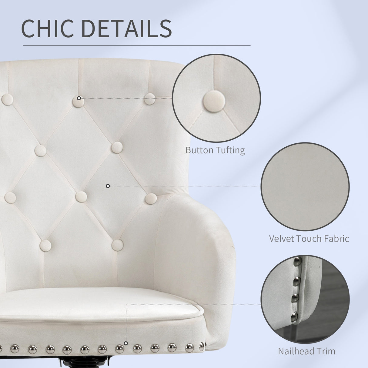 HOMCOM Mid-Back Desk Chair with Nailhead Trim, Button Tufted Back Design, Adjustable Height, Rocking Function and Wheels
