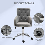 HOMCOM Mid-Back Desk Chair with Nailhead Trim, Button Tufted Back Design, Adjustable Height, Rocking Function and Wheels