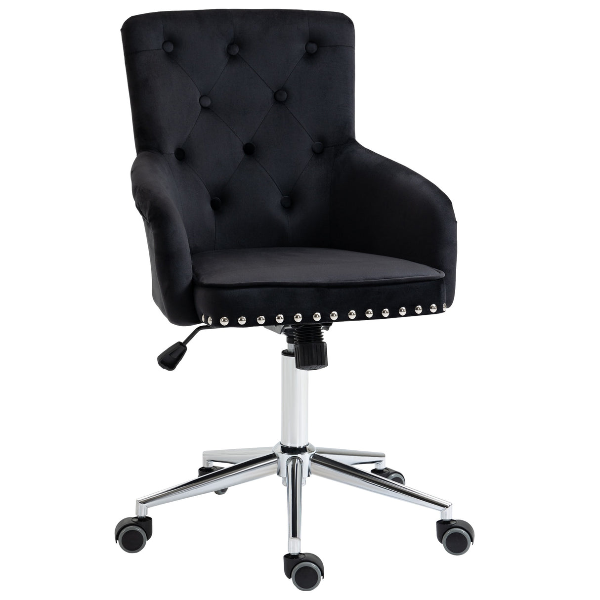 HOMCOM Mid-Back Desk Chair with Nailhead Trim, Button Tufted Back Design, Adjustable Height, Rocking Function and Wheels