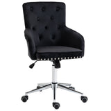 HOMCOM Mid-Back Desk Chair with Nailhead Trim, Button Tufted Back Design, Adjustable Height, Rocking Function and Wheels