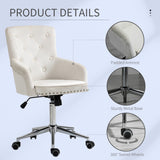 HOMCOM Mid-Back Desk Chair with Nailhead Trim, Button Tufted Back Design, Adjustable Height, Rocking Function and Wheels
