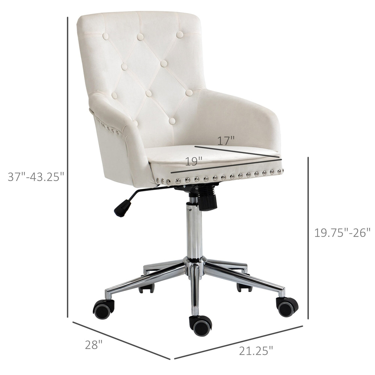 HOMCOM Mid-Back Desk Chair with Nailhead Trim, Button Tufted Back Design, Adjustable Height, Rocking Function and Wheels