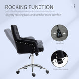 HOMCOM Mid-Back Desk Chair with Nailhead Trim, Button Tufted Back Design, Adjustable Height, Rocking Function and Wheels