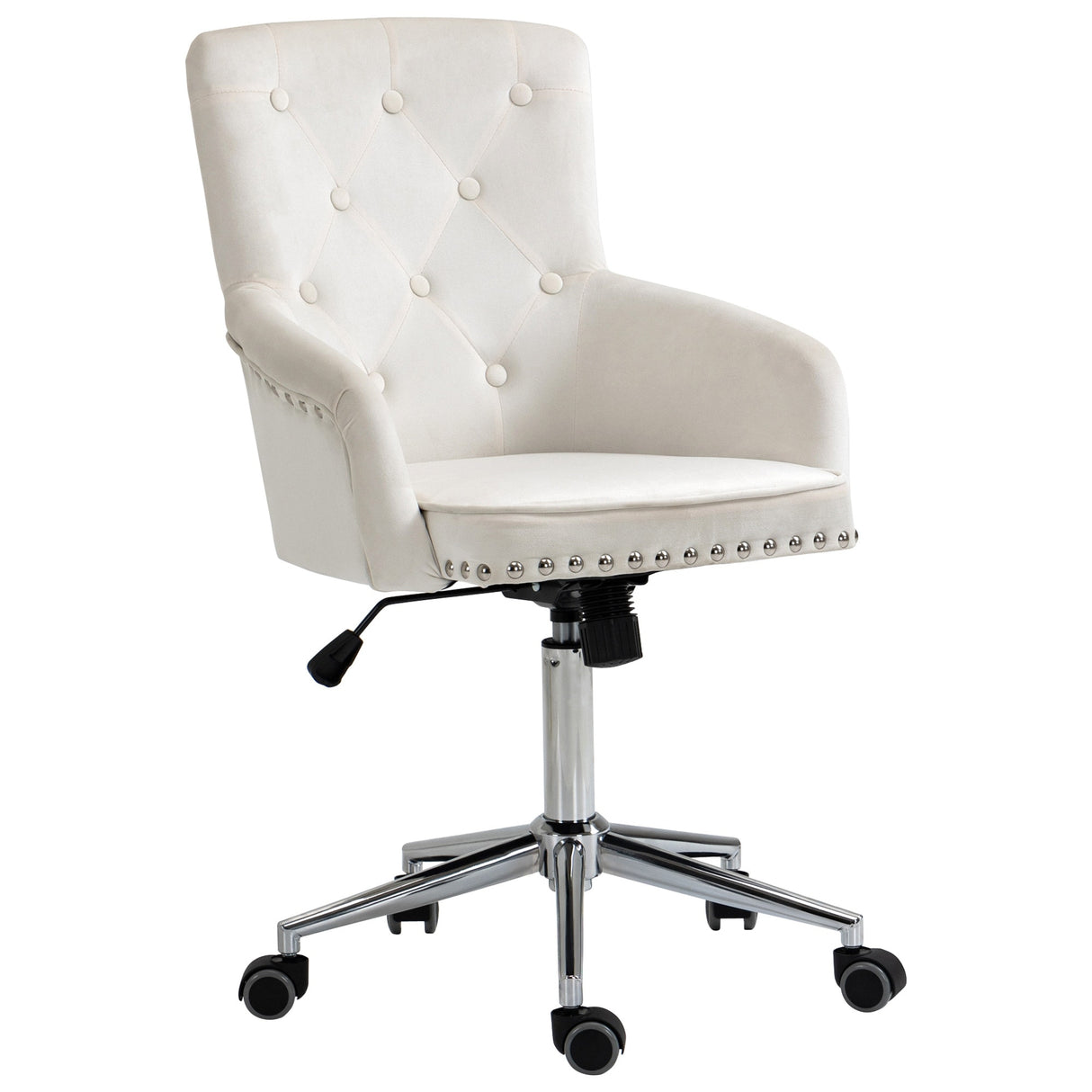 HOMCOM Mid-Back Desk Chair with Nailhead Trim, Button Tufted Back Design, Adjustable Height, Rocking Function and Wheels