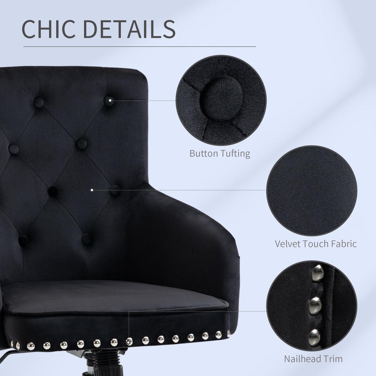 HOMCOM Mid-Back Desk Chair with Nailhead Trim, Button Tufted Back Design, Adjustable Height, Rocking Function and Wheels