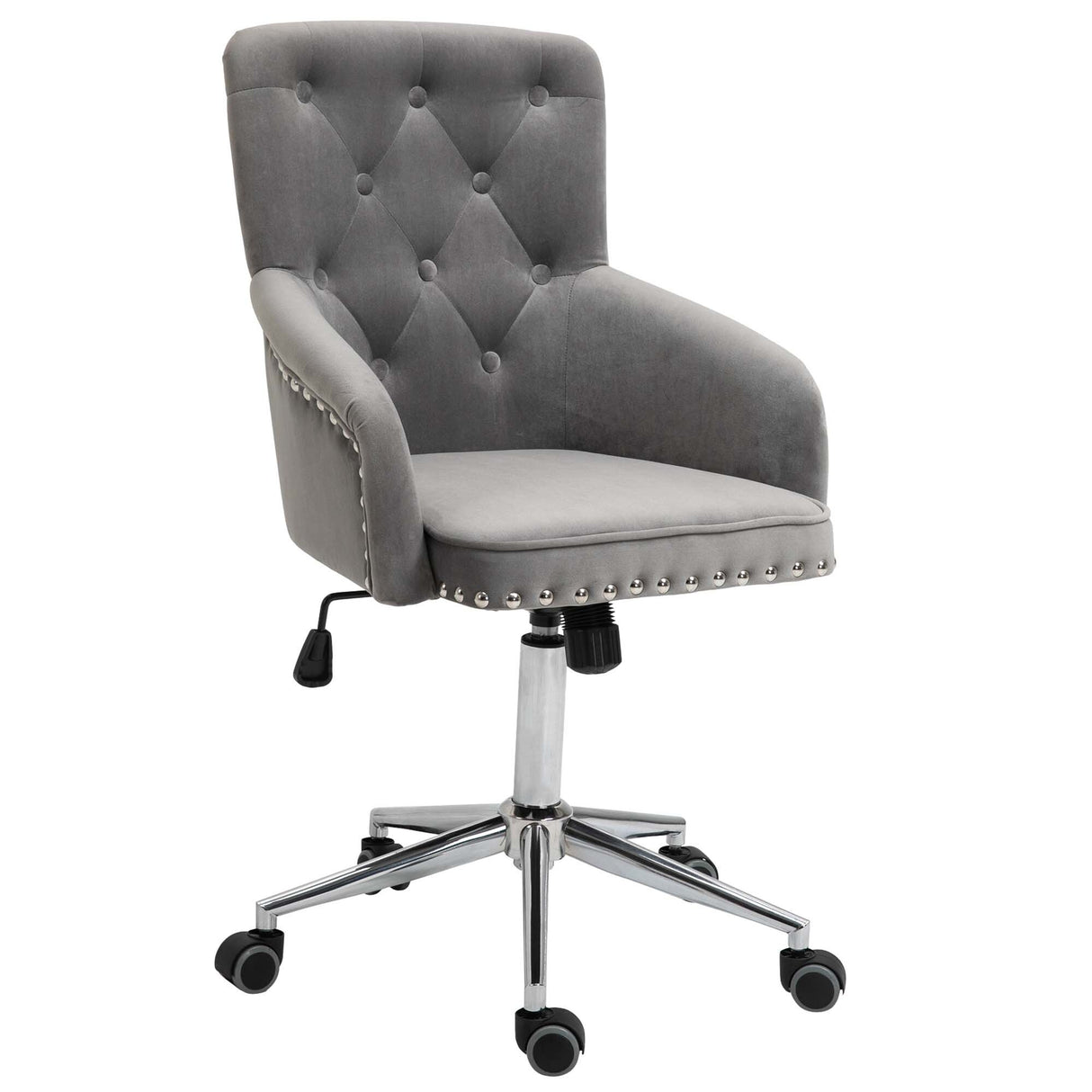 HOMCOM Mid-Back Desk Chair with Nailhead Trim, Button Tufted Back Design, Adjustable Height, Rocking Function and Wheels