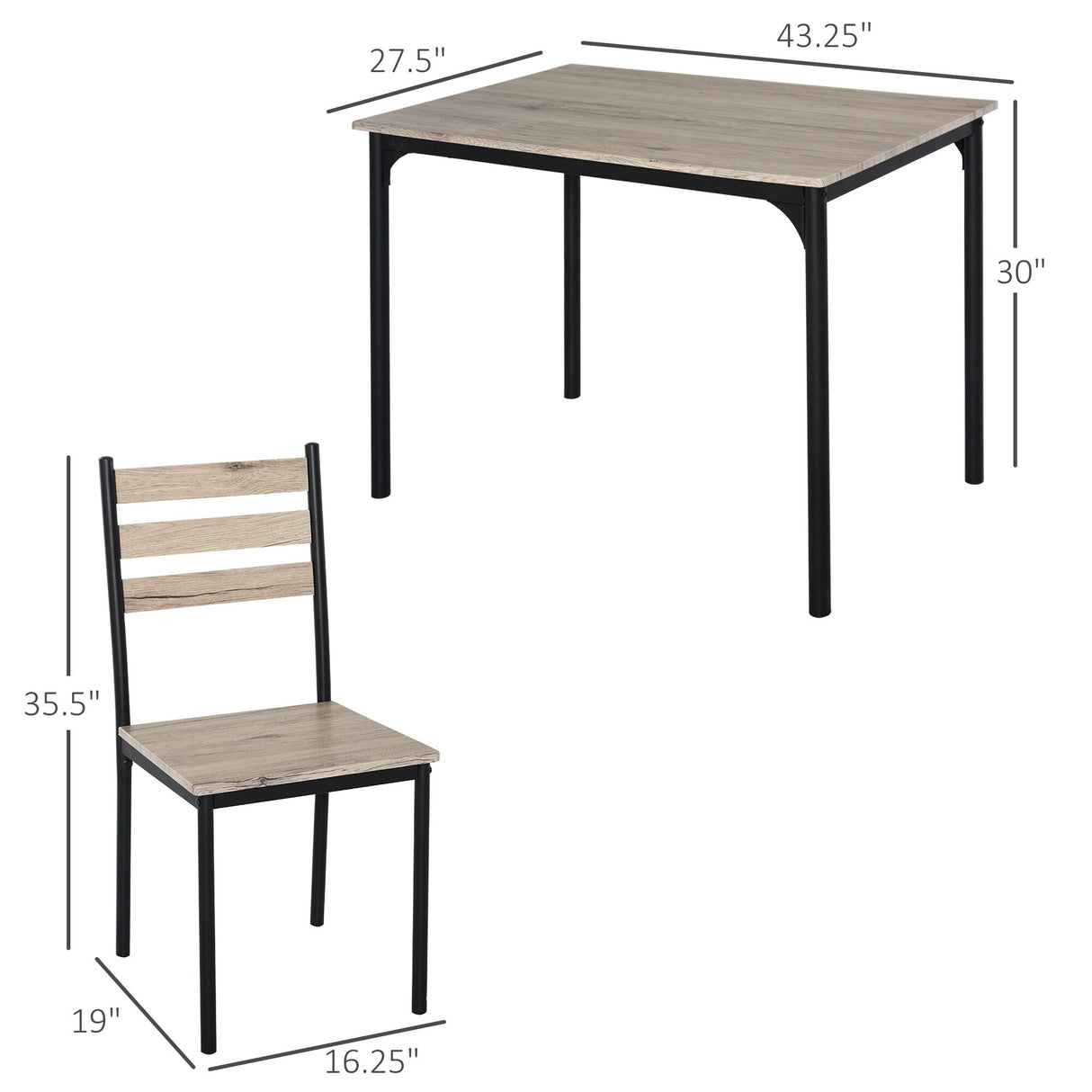 HOMCOM Modern 5-Piece Wooden Dining Kitchen table set 1 Table 4 Chairs Metal legs