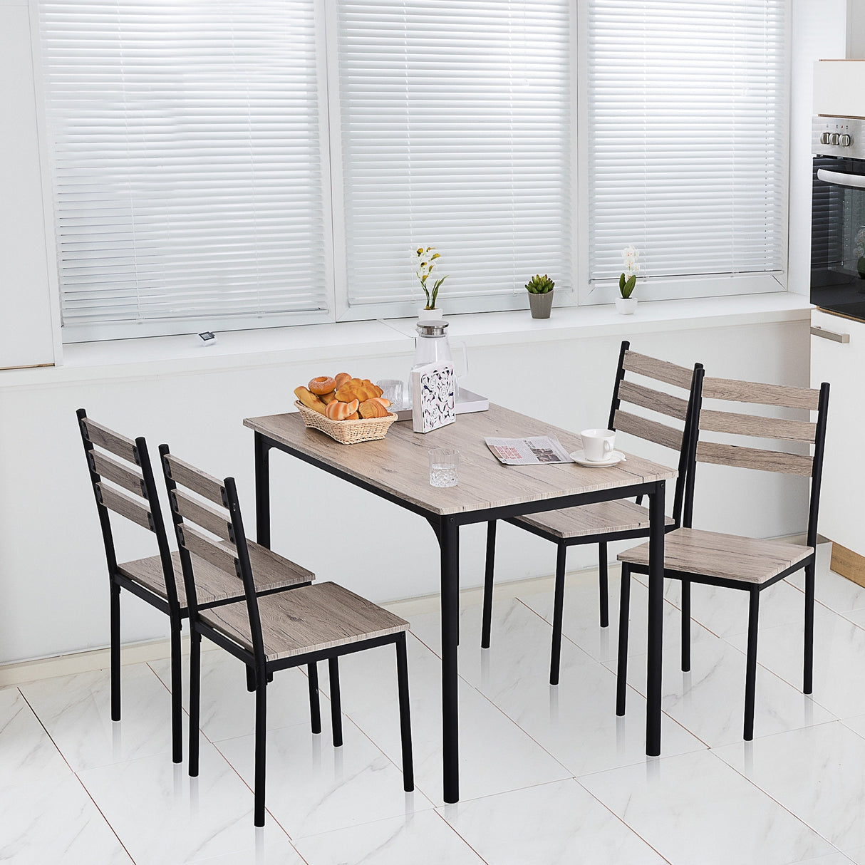 HOMCOM Modern 5-Piece Wooden Dining Kitchen table set 1 Table 4 Chairs Metal legs