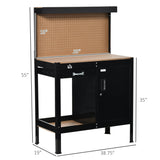 HOMCOM Multipurpose Workbench Workshop Tools Table with Drawer and Peg Board Storage Cabinet with Keys - 38.75"W x 19"D x 55"H